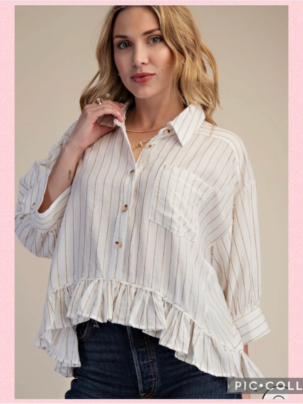 💖Ruffled Hem Metallic Striped Blouse💖
